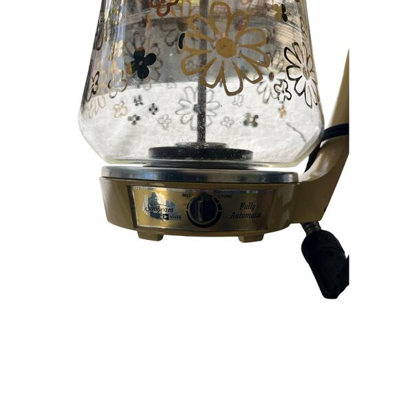 Vtg Sunbeam Vista MCM Glass Percolator 12 Cup Coffee Pot Gold Daisies - Picture 7 of 7